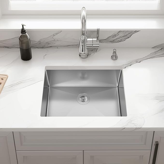 Kitchen Sink 25x18 Inch Undermount Sink 16 Gauge Stainless Steel Single Bowl Kitchen Sinks with Accessories Round Corners Handmade Sink