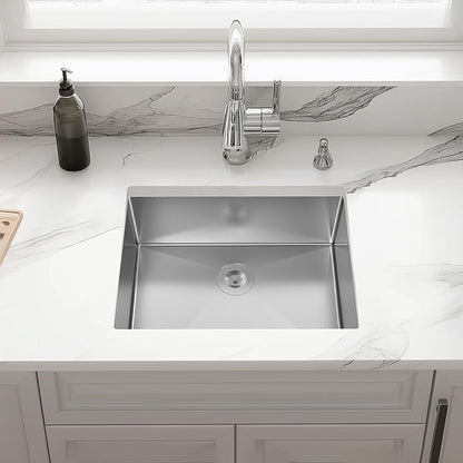 Kitchen Sink 25x18 Inch Undermount Sink 16 Gauge Stainless Steel Single Bowl Kitchen Sinks with Accessories Round Corners Handmade Sink