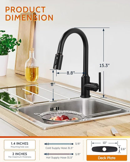 WOWOW Kitchen Faucets with Pull Down Sprayer, Oiled Rubbed Bronze Kitchen Faucet with Sprayer, 304 Stainless Steel High Arc Single Handle Pull Down Kitchen Faucet for Kitchen Sink Faucet