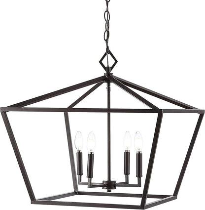 JONATHAN Y 23" Oil Rubbed Bronze 4-Light Rustic Glam Adjustable Iron LED Pendant, Open Cage Lantern Hanging Light for Dining Room, Kitchen Island, Foyer, Farmhouse French Country (JYL7520B)