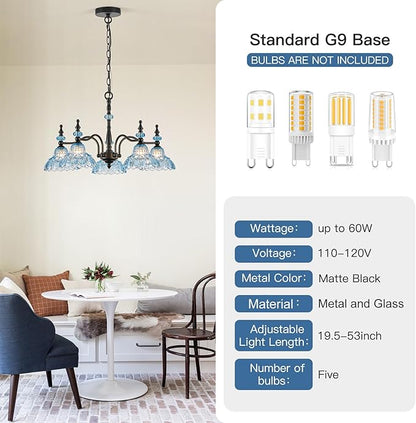 HDDFL Chandeliers Light 5 Lights Chandelier Lamp Modern Pendant Lighting Fixtures Hanging Lamps for Dining Room Entryway Living Room Bedrooms Foyer Entrance Kitchen Black and Blue