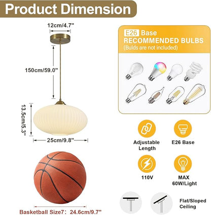 White Milk Glass Pendant Lights Kitchen Island Mid Century Modern Globe Pendant Lamp White and Gold Hanging Light Fixture Antique Brass Hanging Lights (2 Pack)