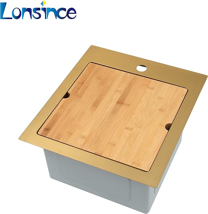 Drop In Gold Bar Sink 17 X 19 inch,Small RV Sink,16 Gauge Stainless Steel Bar & Prep Sinks for Wet Bar Area