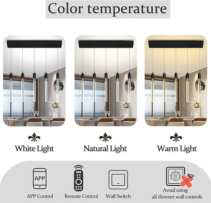 Flashing God 5-Lights Rectangular Pendant Lights for Kitchen Island Black Linear Crystal Chandelier Modern Chandeliers for Kitchen Island Dining Room