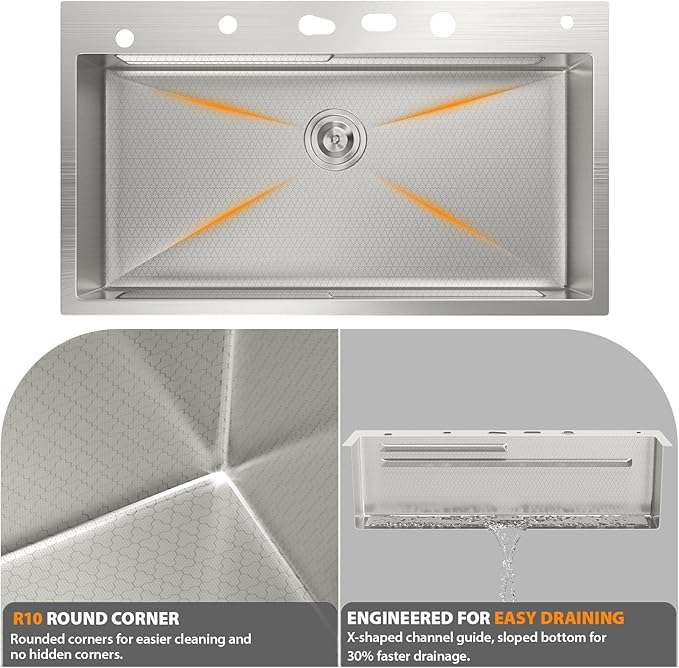 Mocoloo 30 Inch Honeycomb Waterfall Kitchen Sink Drop in, 30x19 Inch Stainless Steel Workstation Sink 16 Gauge Topmount Single Bowl LED Display Sink with Complete Kit