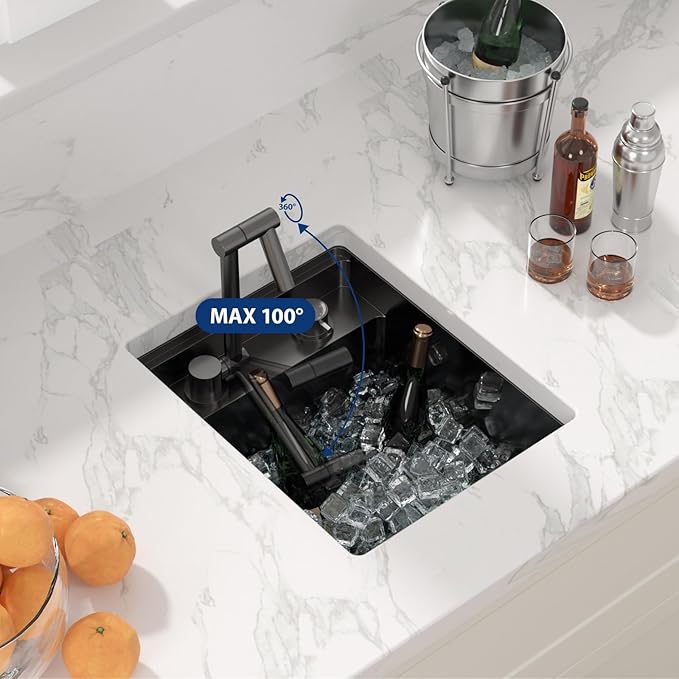 Sarlai Undermount Bar Sink, 15x18 Inch Undermount Outdoor Sink Workstation with Foldable Faucet Bar Prep Single Bowl Gunmetal Black 16 Gauge Stainless Steel Sinks with Cover BBQ Sinks Outside