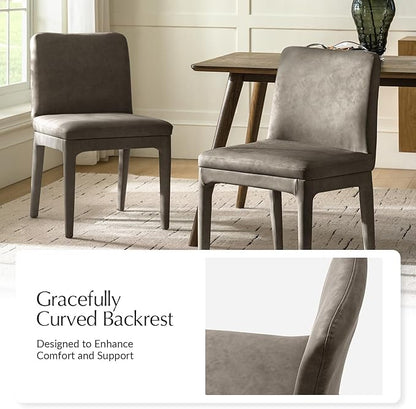 HULALA HOME Dining Chairs Set of 2, Morden Full Faux Leather Kitchen Chairs with Thick Cushion, Upholstered Accent Side Chair for Kitchen Dining Living Room Restaurant, Taupe