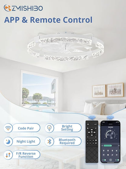 ZMISHIBO Ceiling Fans with Lights | 24 inch Low Profile Ceiling Fan with Light and Remote | 3CCT Dimmable Modern Flush Mount Bladeless Fan Light with High Airflow for Living Room Bedroom Kitchen