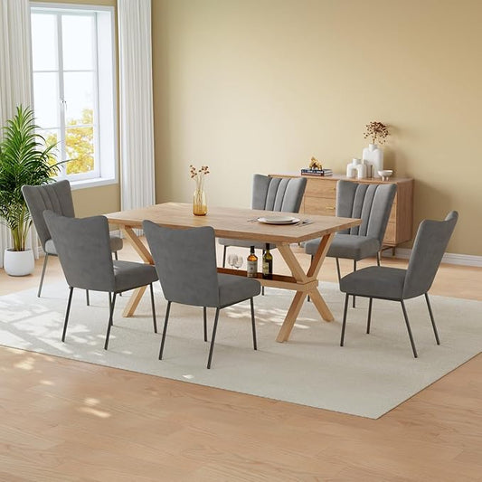 HIPIHOM 63" MDF Dining Table Set for 6, Kitchen Table with Storage Shelves, Breakfast Nook Table Sets with Thickened Desktop and Sturdy Metal Base
