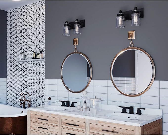 Progress Lighting P300046-020 Calhoun Collection Clear Glass Farmhouse Bath Vanity Light, 2-Light, Antique Bronze