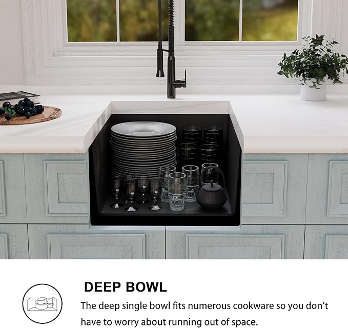MILOSEN Black Bar Sink, 13×15 Inch Small Undermount/Drop in Black Wet Bar or Prep Sink, 9 Inch Deep Granite Composite Outdoor RV Single Bowl Basin with Accessories, Small Quartz Camper Sinks