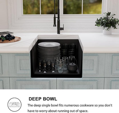 MILOSEN Black Undermount Bar Sink, 16x18 inch Small Kitchen Sink, Quartz Single Bowl Kitchen Sinks,Undermount Granire Composite Wet Bar Prep Kitchen Sink