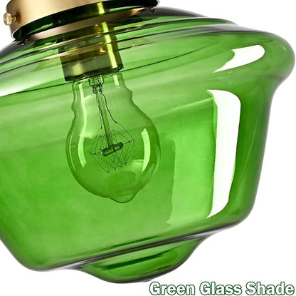 SAMTEEN Schoolhouse Light Fixtures Gold Ceiling Light 10-Inch Modern Green Glass Semi Flush Mount Ceiling Light Vintage Brass Hallway Light Fixtures for Bedroom Kitchen Entryway Living Room