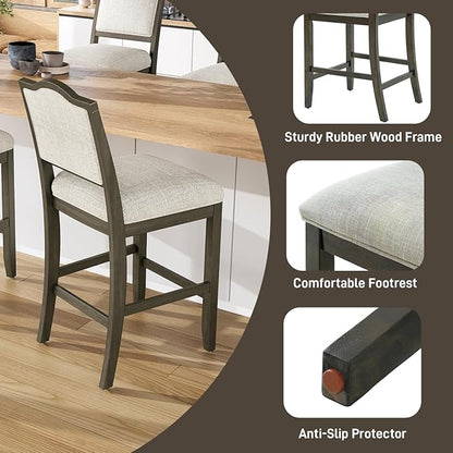 Counter Height Stools Set of 2 Rustic Pack with Rubber Wood Frame, Ergonomic Backrest, Versatile for Kitchen Island, Dining Room, Brown Backrest Room Cozy Gathering