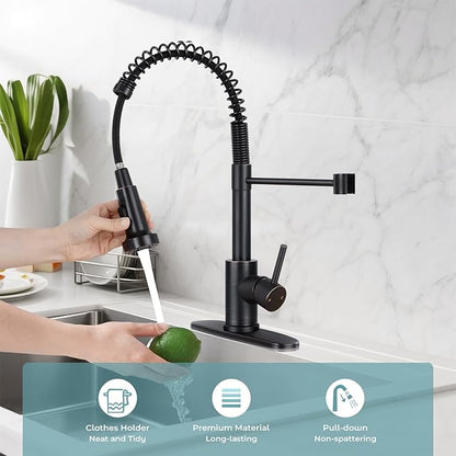 Kitchen Faucet with Pull Down Sprayer,Commercial Single Handle Stainless Steel Kitchen Faucets with Deck Plate (Oil Rubbed Bronze)