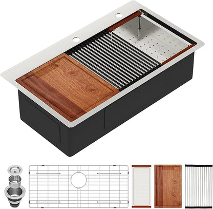 33 Inch Drop In Kitchen Sink 33 x 19 Stainless Steel Drop In Kitchen Sink Topmount Ledge Workstation 16 Gauge Single Bowl Handmade Top Mount Basin