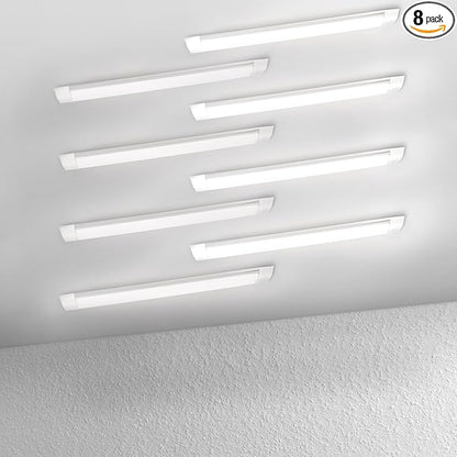 8-Pack 2FT LED Batten, Close to Ceiling Light fixtures, 20W, Ultra-Thin Day Light, 4000K, IP20, LED Ceiling Light for Garage, Stores, Warehouse, Office, Corridor, supermarkets, etc.