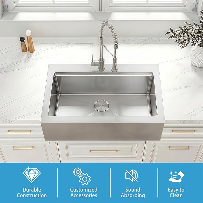 36 Inch Farmhouse Sink, 16 Gauge 304 Stainless Steel Farm Sinks, Drop In Topmount Single Bowl Workstation Sink with all Accessories, 36" x 22" x 10" Large and Deep Kitchen Sink