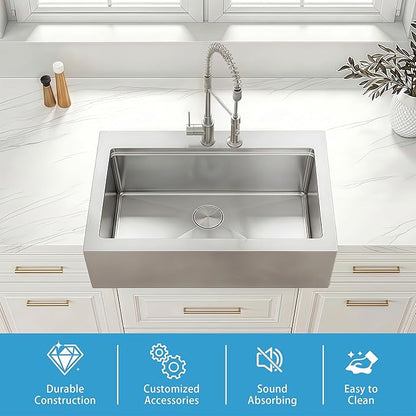 36 Inch Farmhouse Sink, 16 Gauge 304 Stainless Steel Farm Sinks, Drop In Topmount Single Bowl Workstation Sink with all Accessories, 36" x 22" x 10" Large and Deep Kitchen Sink