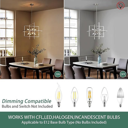 Modern Chandelier, 8-Light Geometric Ceiling Light Fixture, 22" Height Adjustable Brushed Nickel Lamp for Foyer, Stairway, Living Room