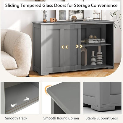 NAFORT Sideboard Buffet Cabinet with Adjustable Shelves, Modern Storage Cabinet with Sliding Doors, Buffet Table for Dining Room, Kitchen, Living Room, Farmhouse Style Sideboard Cupboard (Gray)