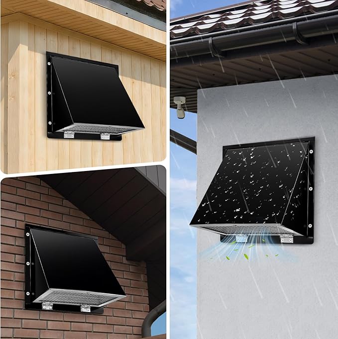 6 Inch Hooded Wall Vent Cover with Screen and Damper Galvanized Steel Exhaust Vent for Kitchen Range Hood HVAC Dryer, Black