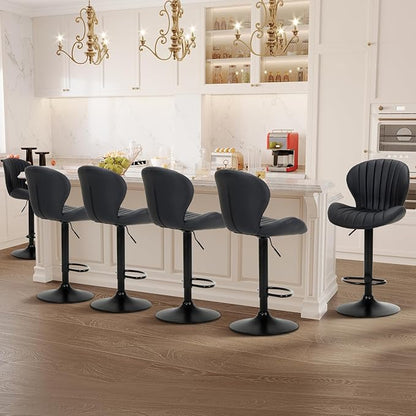 COLAMY Bar Stools Set of 3, Adjustable Modern Swivel Bar Chairs, Faux Leather Upholstered Barstools Counter Height with High Backrest for Bar, Kitchen Island, Dining Room, Black