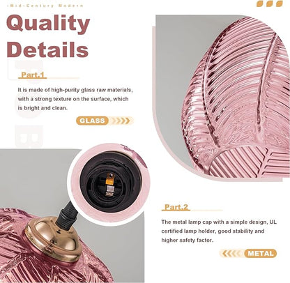 Hanging Lamp Pink Chandeleir Plug in Hanging Light Fixture with Cord Ribbed Glass Hanging Pendant Light Plug in Vintage Hanging Swag Lamps for Living Room Kitchen Dining Room Girls Bedroom