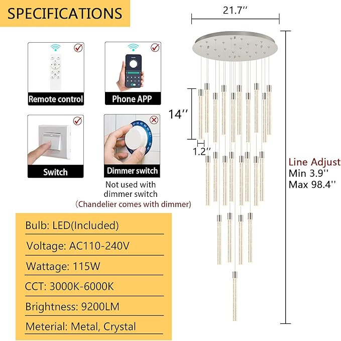 23-Light Long Large Modern Led Crystal Chandeliers Modern Spiral Chandeliers High Ceilings Chandelier for Staircase Foyer Chrome