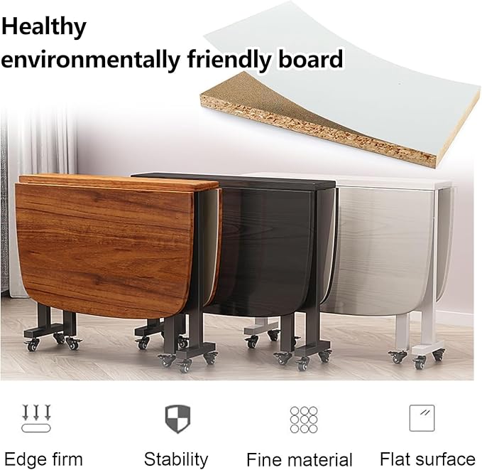 Wooden Foldable Kitchen Table with 6 Wheels，Drop Leaf Dining Table, Multifunction Expandable Folding Table, Space Saving Folding Kitchen Table, Seats 2-8 People, for Kitchen/Farmhouse/Living Room(Whit