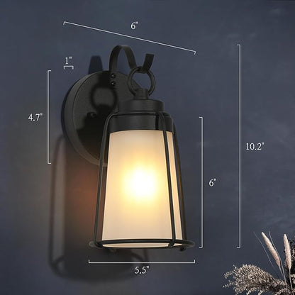 Farmhouse Outdoor Wall Light Fixture, Black Exterior Wall Mounted Lantern Sconces with Frosted Glass, Anti-Rust Porch Lights for Front Door, Garage, Entry, Porch, Patio, and Gazebo