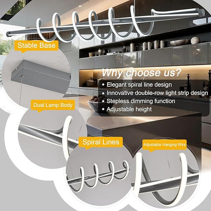 Led Pendant Lights for Kitchen Island,Modern Led Pendant Light Fixture, Dimmable Adjustable Height Music Note Shape Hanging Lamp with Remote White Modern Led Ceiling Light Fixture