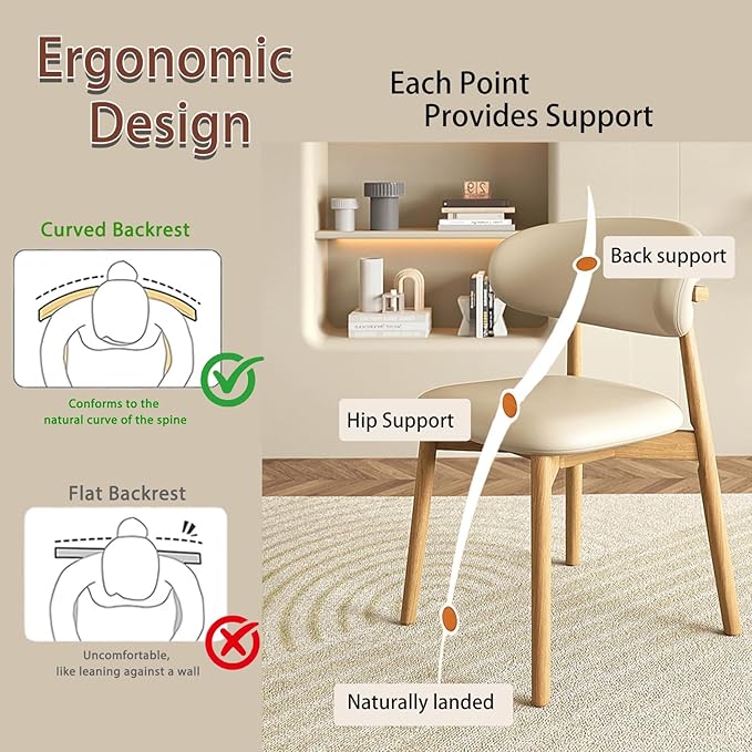 Upholstered Dining Chairs Set of 4, Kitchen Chairs with Solid Wooden Frame Leather Padded Seat, Modern Farmhouse Decor Dining Room Chair for Home Office Living Room Vanity,Natural/Beige Leather