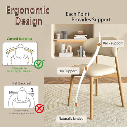 Upholstered Dining Chairs Set of 4, Kitchen Chairs with Solid Wooden Frame Leather Padded Seat, Modern Farmhouse Decor Dining Room Chair for Home Office Living Room Vanity,Natural/Beige Leather
