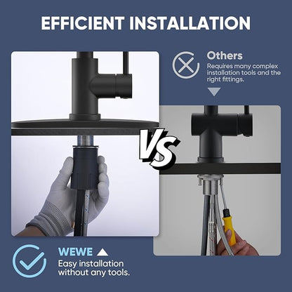 Kitchen Faucets with Pull Down Sprayer Commercial Industrial Stainless Steel Single Handle Single Hole Spring Farmhouse RV Sink Faucet, Matte Black Kitchen Faucet for Laundry Utility Room Sink