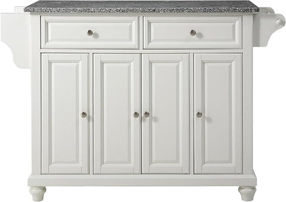 Crosley Furniture Cambridge Granite Top Rolling Kitchen Island Storage Cart, Microwave Stand, Spice Rack, White