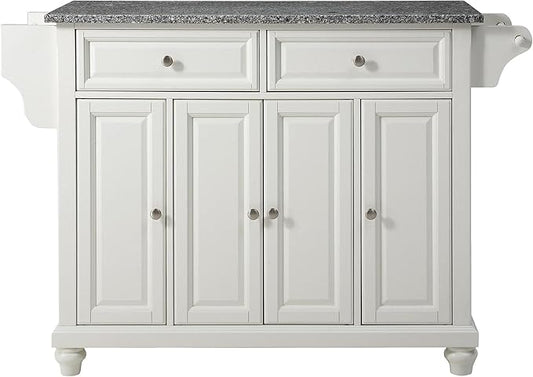 Crosley Furniture Cambridge Granite Top Rolling Kitchen Island Storage Cart, Microwave Stand, Spice Rack, White