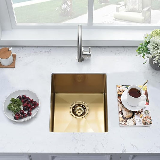 14 Inch Gold Bar Sink Undermount,14x19 Gold Bar Sink Undermount Small Stainless Steel Kitchen Sinks 18 Gauge Single Bowl Kitchen Prep Sinks with Drain Strainer