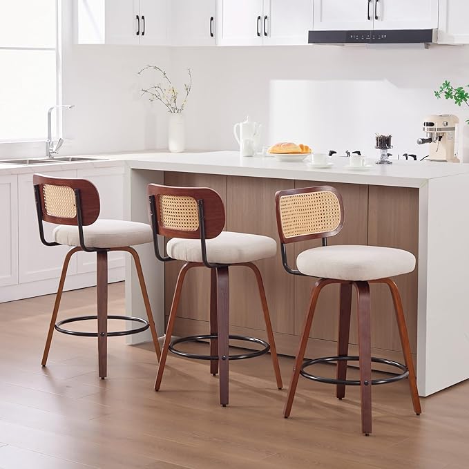 Modern Dining Chairs, Mid-Century Upholstered Kitchen Table and Chairs for Dining Room, Sturdy Stable Swivel Side Chairs with Easy Assembly for Kitchen Island, Bar, Counter or Living Room,Beige-Foam-s
