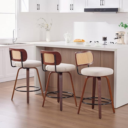 Modern Dining Chairs, Mid-Century Upholstered Kitchen Table and Chairs for Dining Room, Sturdy Stable Swivel Side Chairs with Easy Assembly for Kitchen Island, Bar, Counter or Living Room,Beige-Foam-s