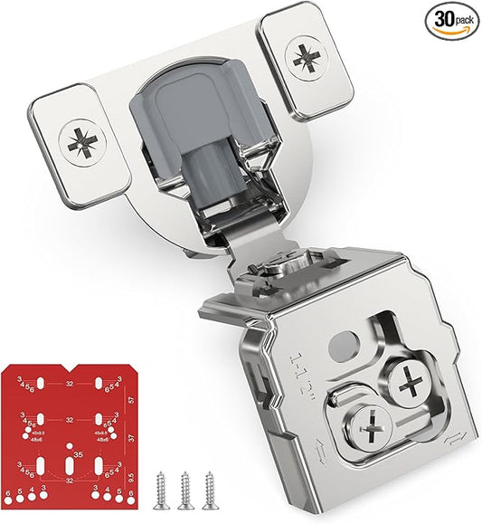 Chibery 30 Pack 1-1/2" Overlay 3D Soft Close Concealed Hinge for Face Frame Door, Self Closing Hinges, 105° Smooth Slow Close Quite, Hidden Stainless Steel Hinge for Kitchen Cabinet Door, Satin Nickel