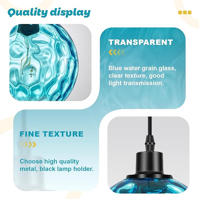 Mid-Century Modern Cluster Pendant Light, 3-Light Adjustable Chandelier with Blue Hammered Glass Globe Shades, Kitchen Island Pendant Lighting for Dining Room, Breakfast Nook, Living Room