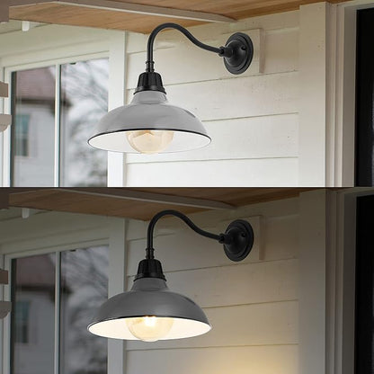 JONATHAN Y 12.25" Gray/Black Farmhouse Industrial Outdoor Sconce, LED Gooseneck Wall Light for Porch, Metal Bowl Shade, Dimmable Vintage Exterior Fixture, LED Bulb Included (JYL7613D)