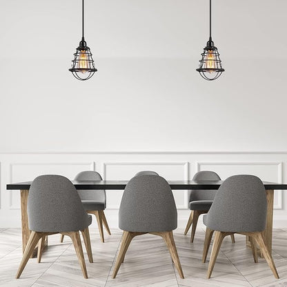 Industrial Pendant Light INNOCCY Edison Hanging Cage Pendant Lights E26 E27 Base Vintage Adjustable Pendant Lamp Fixture for Kitchen Home Lighting 2 Pack