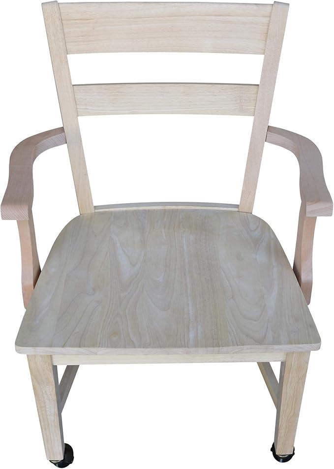 IC International Concepts, Solid Wood Dining Chair with Casters, Unfinished, 225lbs wt capacity, Solid Real Wood, Sturdy Parawood, DIY, Paint/Stain Ready, Unfinished