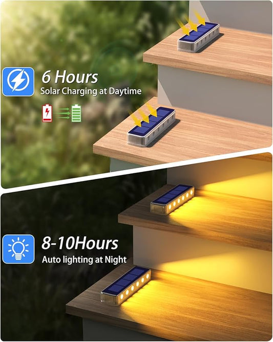 DetarZinLED Solar Step Lights for Outside, 2 Pack Solar Stair Lights, Warm White Outdoor Deck Light Waterproof, Outdoor Light Solar Powered for Deck, Dock, Pathway, Porch, Path, Ground, Backyard