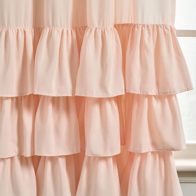Lush Decor Allison Ruffle Light Filtering Window Curtain Panels Pair 40" W x 45" L Blush - Coquette Curtains for Bedroom - Drapes - Ruffle Curtains Kids