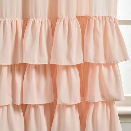Lush Decor Allison Ruffle Light Filtering Window Curtain Panels Pair 40" W x 45" L Blush - Coquette Curtains for Bedroom - Drapes - Ruffle Curtains Kids