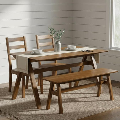 LukeAlon Solid Wood Dining Table 4-6-Seater 59" Large Farmhouse Kitchen Table, Heavy Duty Rustic Style, Natural Wood Dining Room Table for Home, Easy Assembly, Walnut