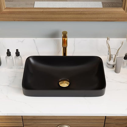 DeerValley Matte Black Semi-Recessed Rectangle Vessel Sink 18.9x11.61 Inch, Above Counter Ceramic Vanity Basin for Modern Bathroom Decor